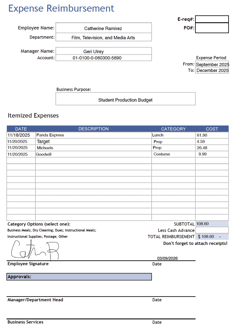 Ex Reimbursement Request